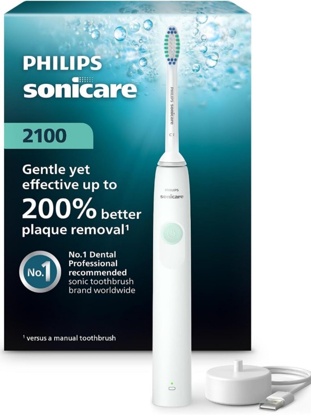 Rechargeable Electric Toothbrush with 1 Brush Head - Sonic Cleaning, White